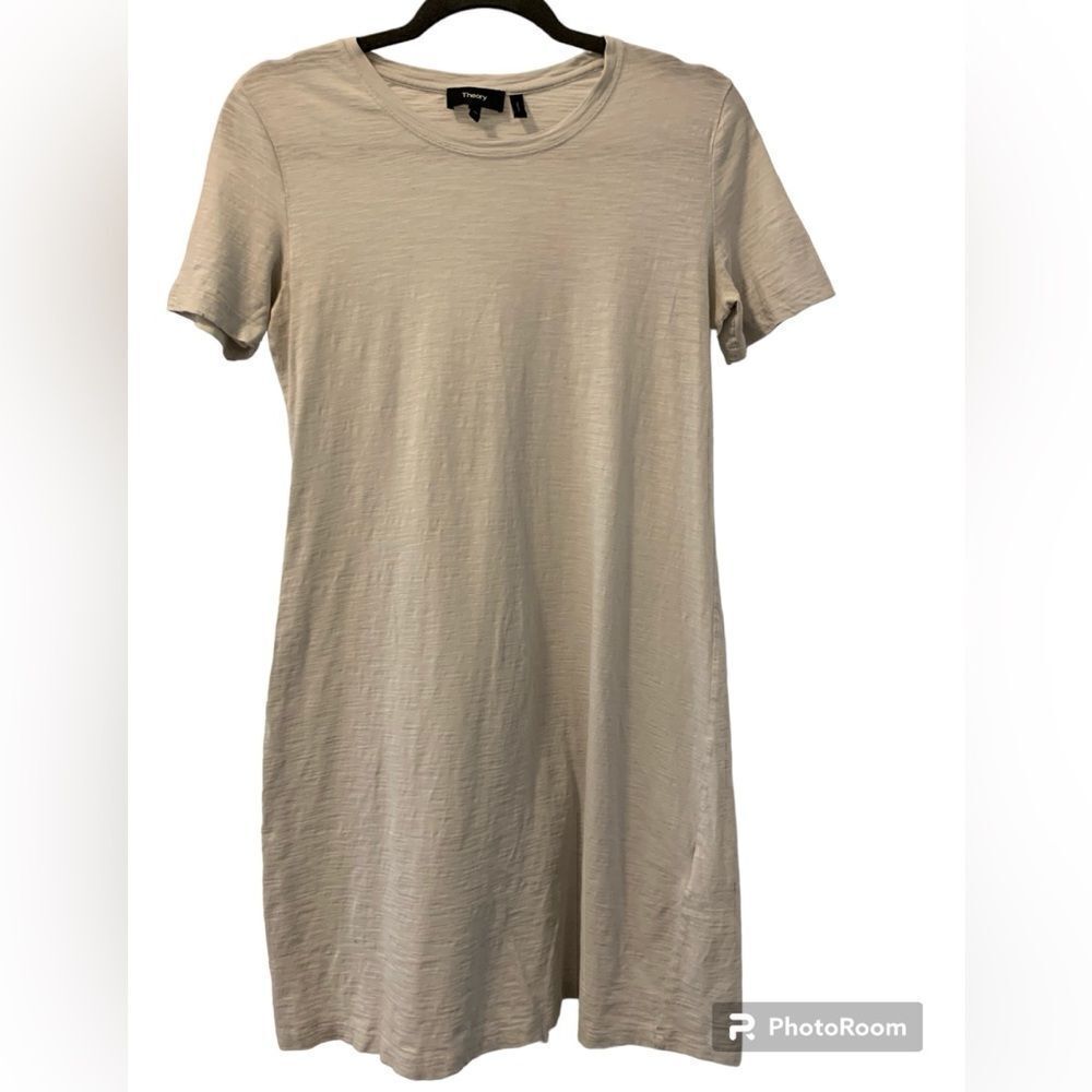 Theory Cherry B2 Sea Slub Knit Mini Dress Size M Light Gray 100% Cotton
